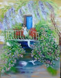 236x300 Stunning Oil Painting On Canvas Painting Lady On The Balcony Ebay - Balcony Painting