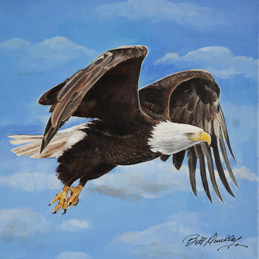 900x900 Bald Eagle In Flight Painting By Bill Dunkley - Bald Eagle Painting