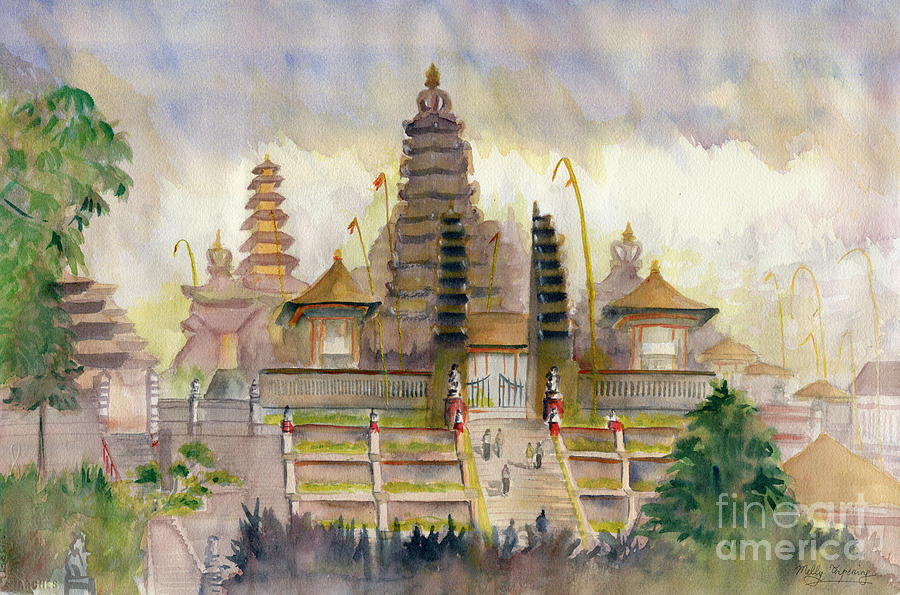 900x595 Pura Besakih Bali Painting By Melly Terpening - Balinese Painting