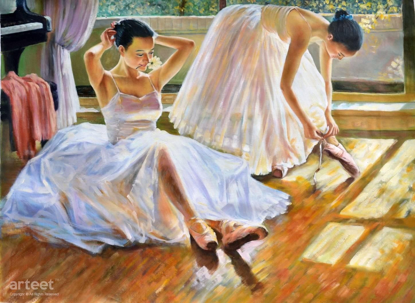 1447x1058 Two Ballet Dancers, Art Painting Oil Painting For Sale - Ballerina Oil Painting Ballet Dancer