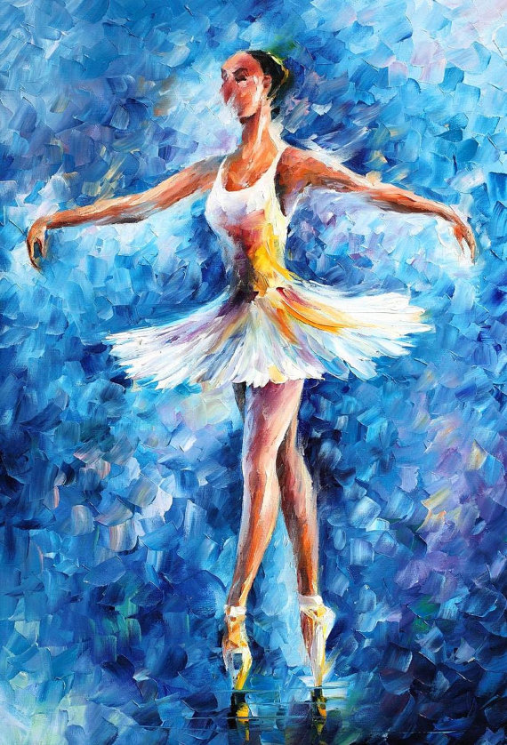 570x838 Bravo Palette Knife Ballerina Figure Blue Wall Art Oil Painting - Ballerina Painting On Canvas