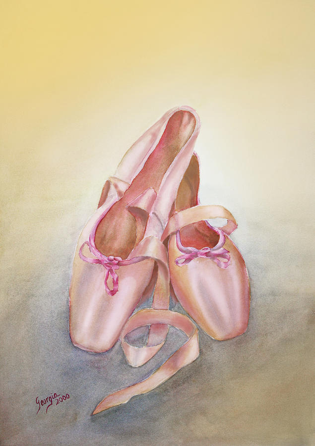 635x900 Ballet Shoes Painting By Georgia Pistolis - Ballerina Shoes Painting