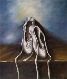 254x300 Ballerina Shoes In Blue Background, Hand Painted Oil Painting - Ballerina Shoes Painting