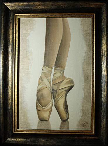 369x500 Ballerina On Pointe, Ballet Shoes Painting, Framed Figurative Oil - Ballerina Shoes Painting