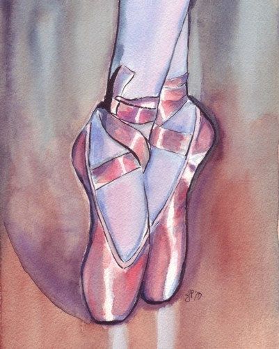 401x500 Ballet Art Watercolor Painting - Ballerina Shoes Painting