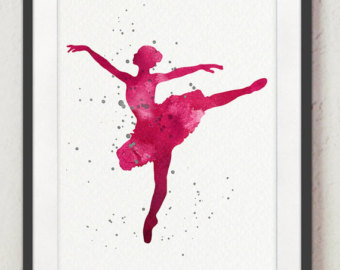 340x270 Ballerina Watercolor Painting Pink Nursery Art Print - Ballerina Silhouette Painting