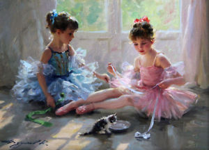 300x216 Lmop112 100% Hand Painted Two Little Ballet Girls Oil Painting - Ballet Girl Painting
