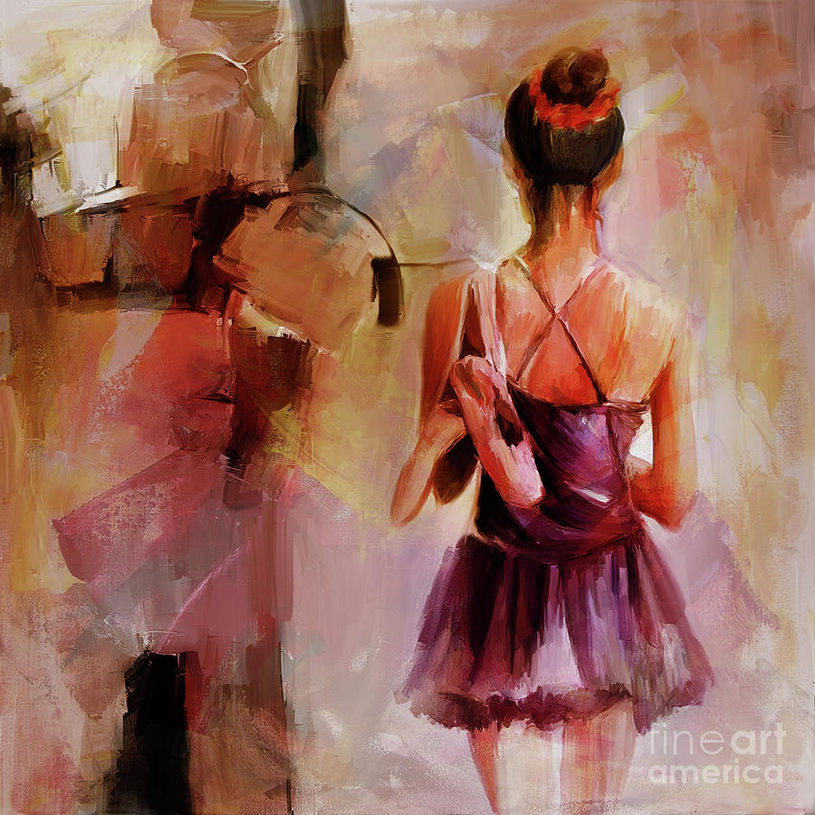 900x900 Ballerina Girl Holding Shoes Painting By Gull G - Ballet Girl Painting