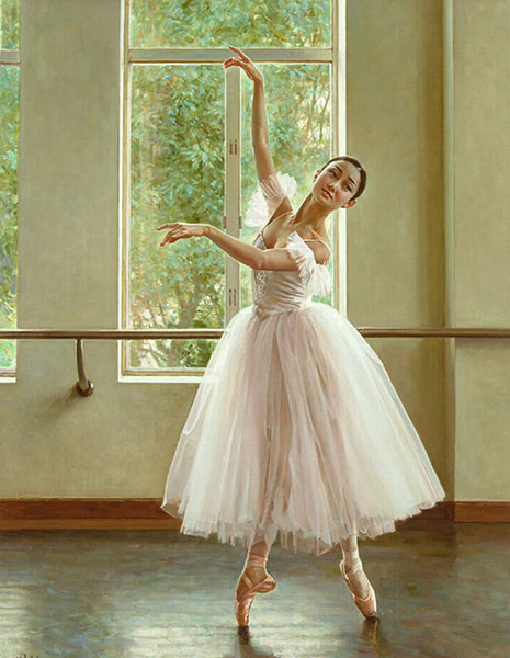 465x600 Hand Painted Chinese Ballerina Oil Painting Chinese Calligraphy - Ballet Oil Painting