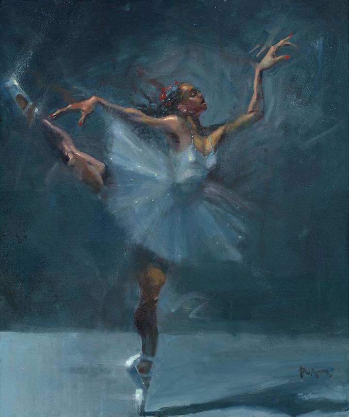 720x860 Ballerina In Blue Justin Bua Dance Painting Urban Artist - Ballet Painting