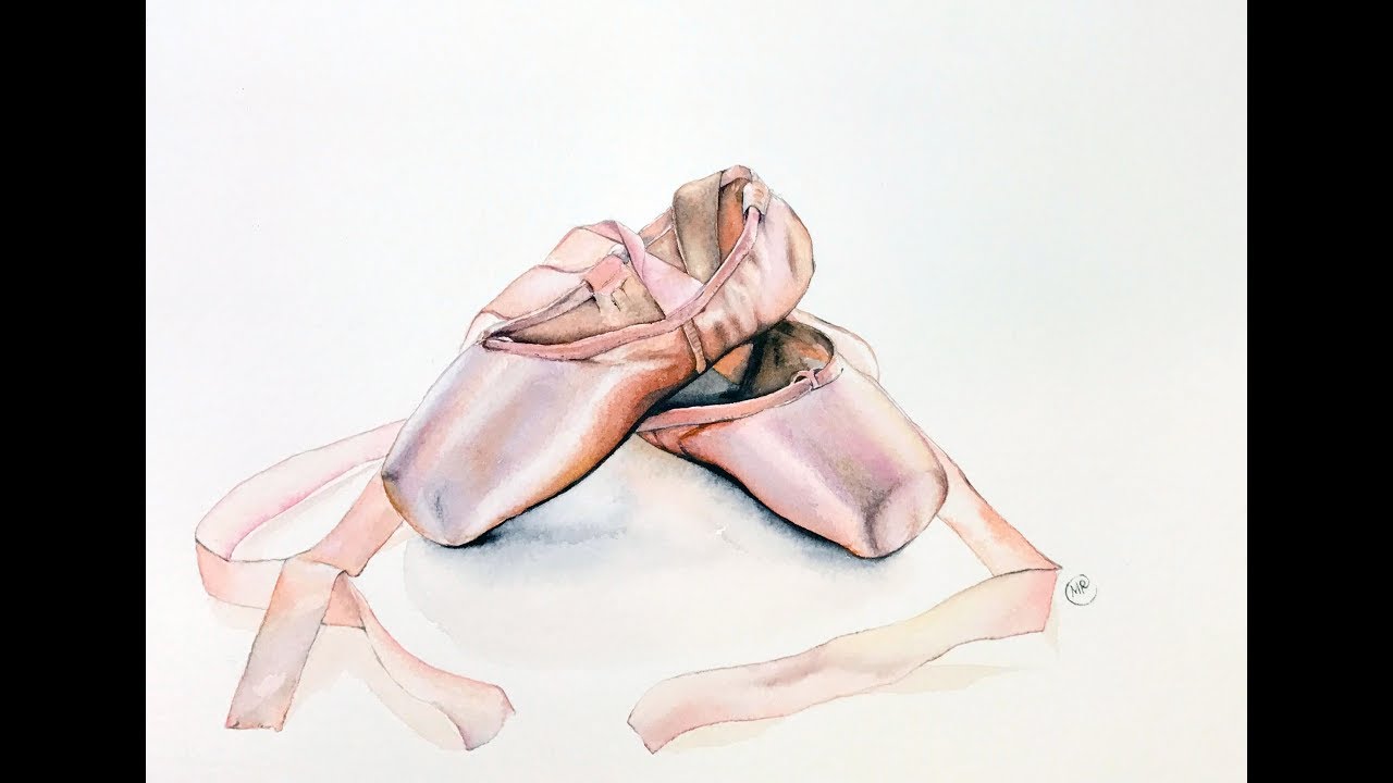 1280x720 Ballet Slippers In Watercolors Painting Demonstration - Ballet Slipper Painting