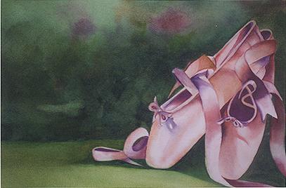 407x268 Pink Ballet Slippers Watercolor On Paper ( Sold) A Painting A Day - Ballet Slipper Painting
