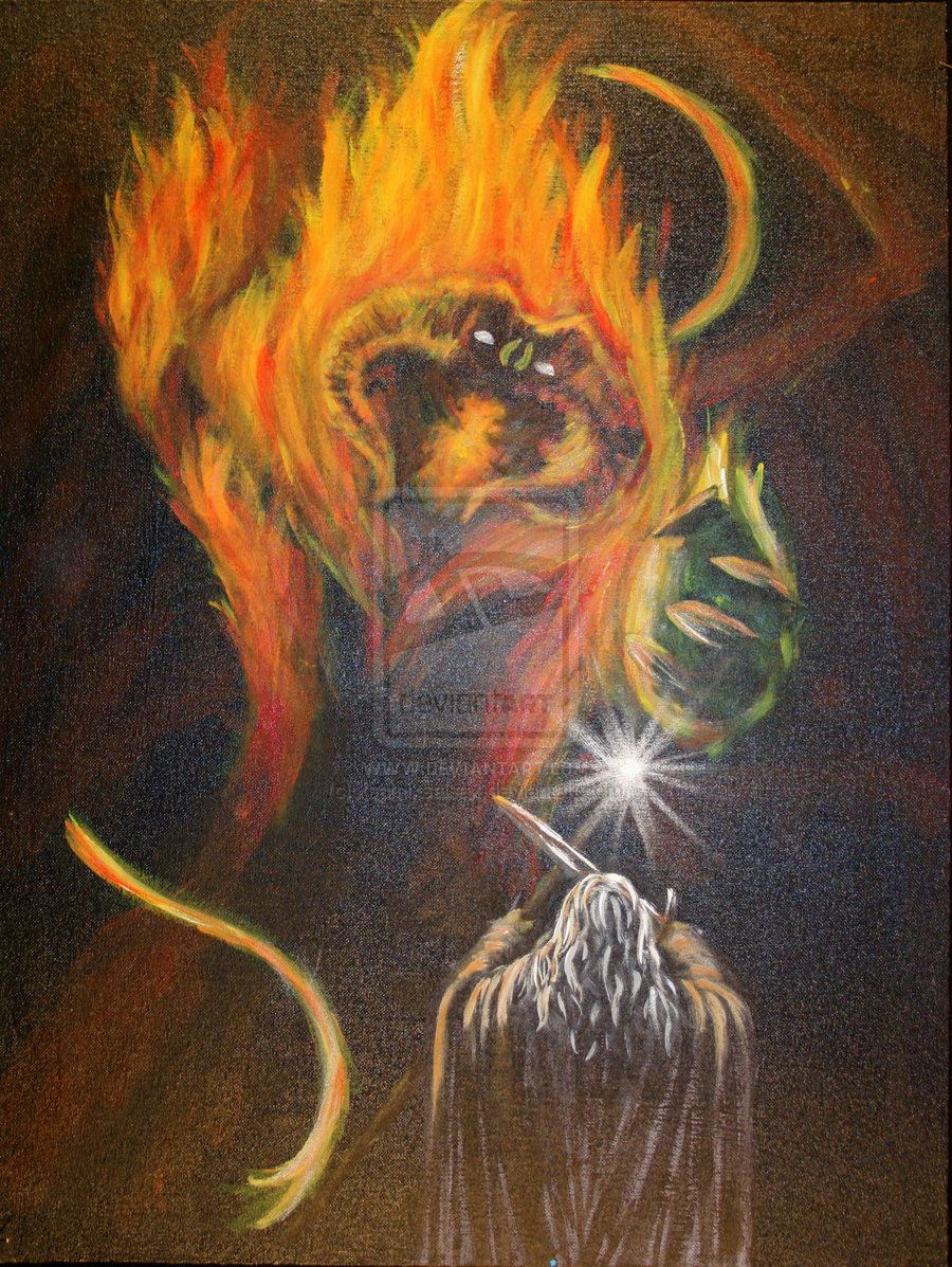 900x1197 Gandalf Vs Balrog Painting - Balrog Painting