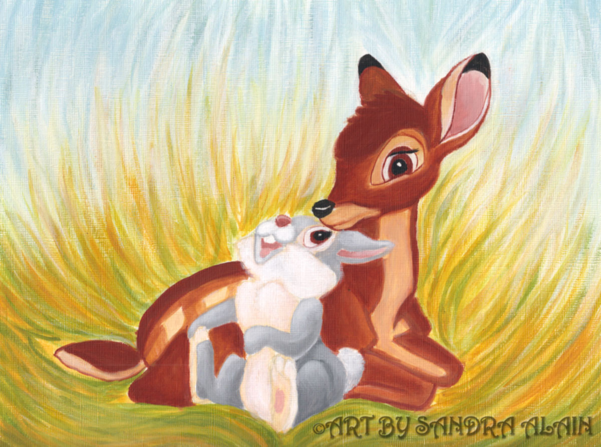 1200x894 Bambi Amp Thumper Art By Sandra Alain - Bambi Painting