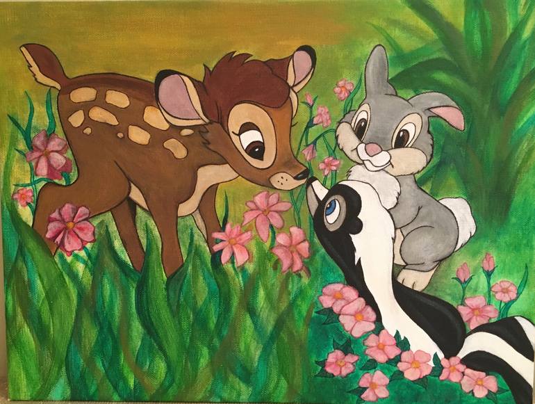 770x581 Saatchi Art Bambi And Friends Painting By Sara Blackstone - Bambi Painting