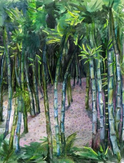 431x565 Bamboo Forest, A4 Fine Art Painting Print Fine Art - Bamboo Forest Painting