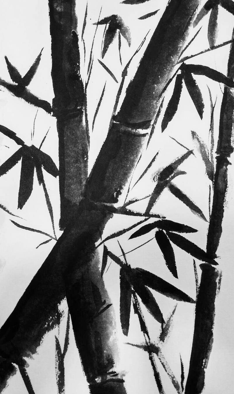 803x1351 Bamboo Ink Painting On Professional Paper, Minimalist Zen Decor - Bamboo Painting Black And White
