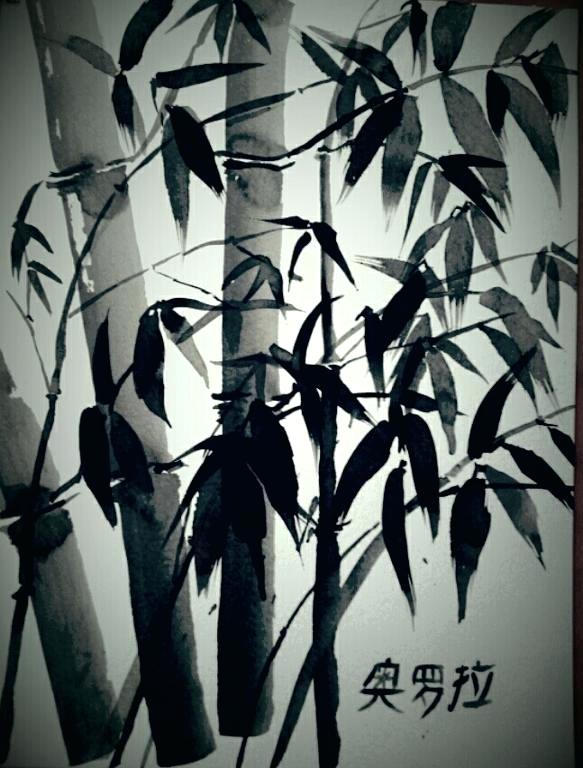 583x768 Black And White Oil Painting Bamboo Paintings Of Paris - Bamboo Painting Black And White