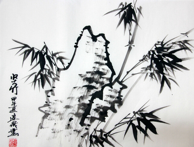640x485 Chinese Art Painted Stone Bamboo Not An Oil Painting Office - Bamboo Painting Black And White