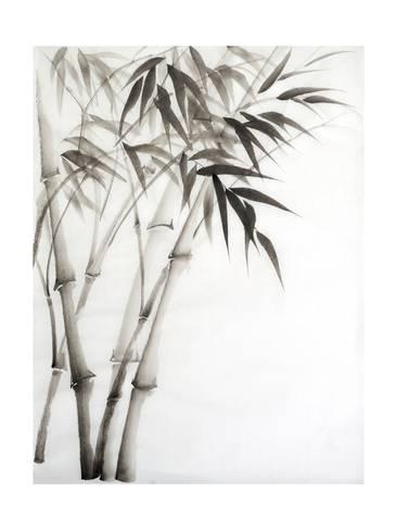 366x488 Watercolor Painting Of Bamboo Prints By Surovtseva - Bamboo Painting Black And White