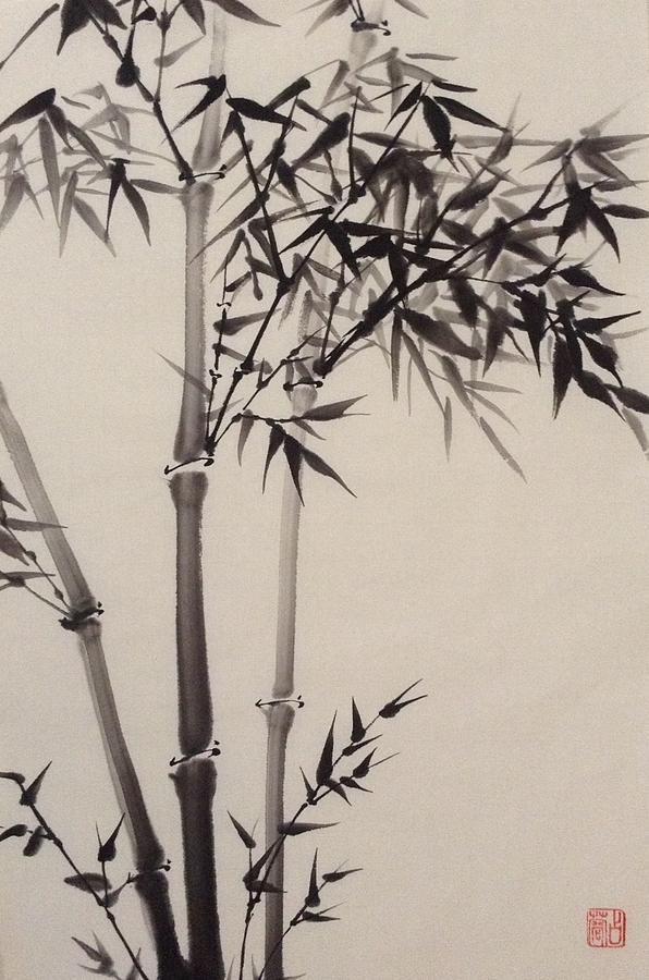 596x900 Bamboo Painting By Renee Giegoldt - Bamboo Painting Black And White