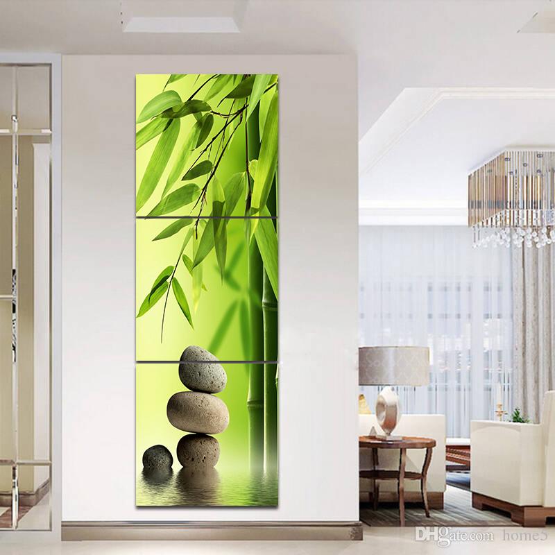 800x800 2018 Green Bamboo Painting Set On Wall Feng Shui Canvas Painting - Bamboo Painting Images