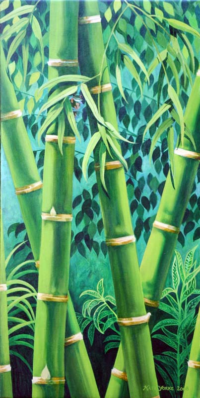 403x800 Tropical Bamboo Treefrog Oil Painting Print Kate York - Bamboo Painting Images