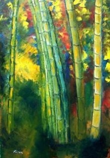220x317 Bamboo Trees By Artist Kiran Bableshwar Impressionist Art Oil - Bamboo Tree Painting