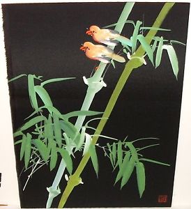 274x300 Gary Lau Two Birds On A Bamboo Tree Original Watercolor On Silk - Bamboo Tree Painting