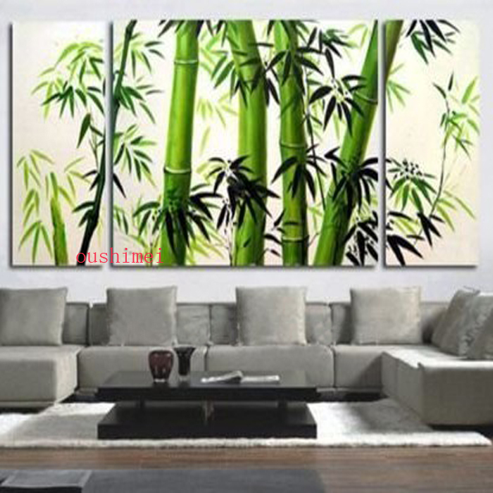 700x700 Handmade 3pcslot Modern Bamboo Pictures On Canvas Green Tree Oil - Bamboo Tree Painting
