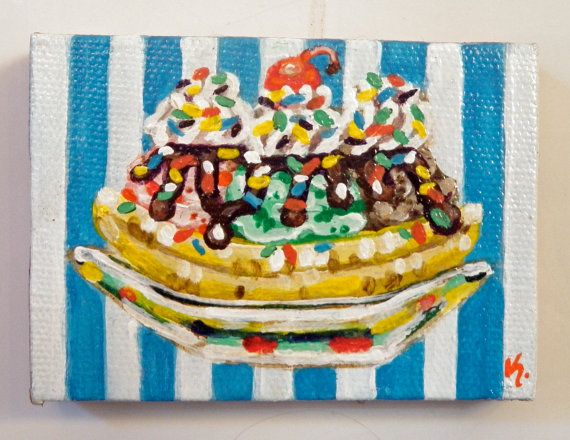 570x440 Banana Split Sundae Magnet Original Painting Painting Ideas - Banana Split Painting