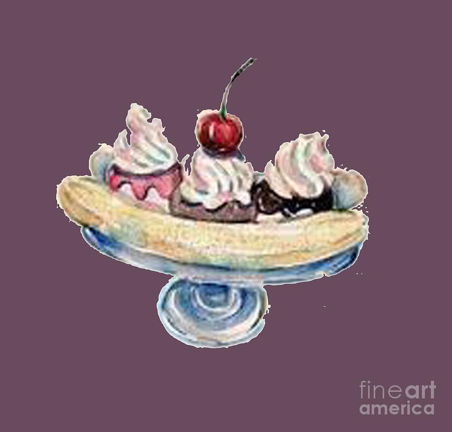 900x861 Banana Split T Shirt Painting By Herb Strobino - Banana Split Painting
