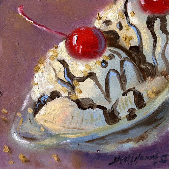 682x680 Hall Groat Ii Paintings Banana Split, Vanilla Ice Cream Sundae - Banana Split Painting