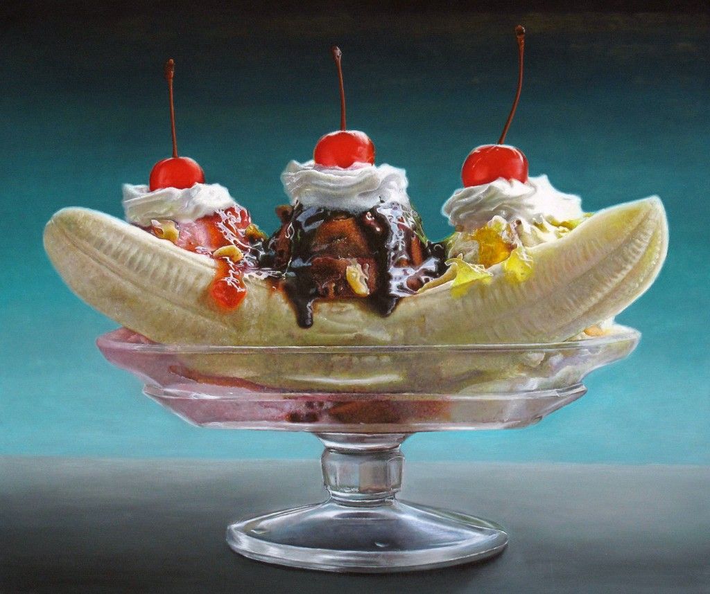 1024x858 Hyperrealistic Painting Big Banana Split By Mary Ellen Johnson - Banana Split Painting