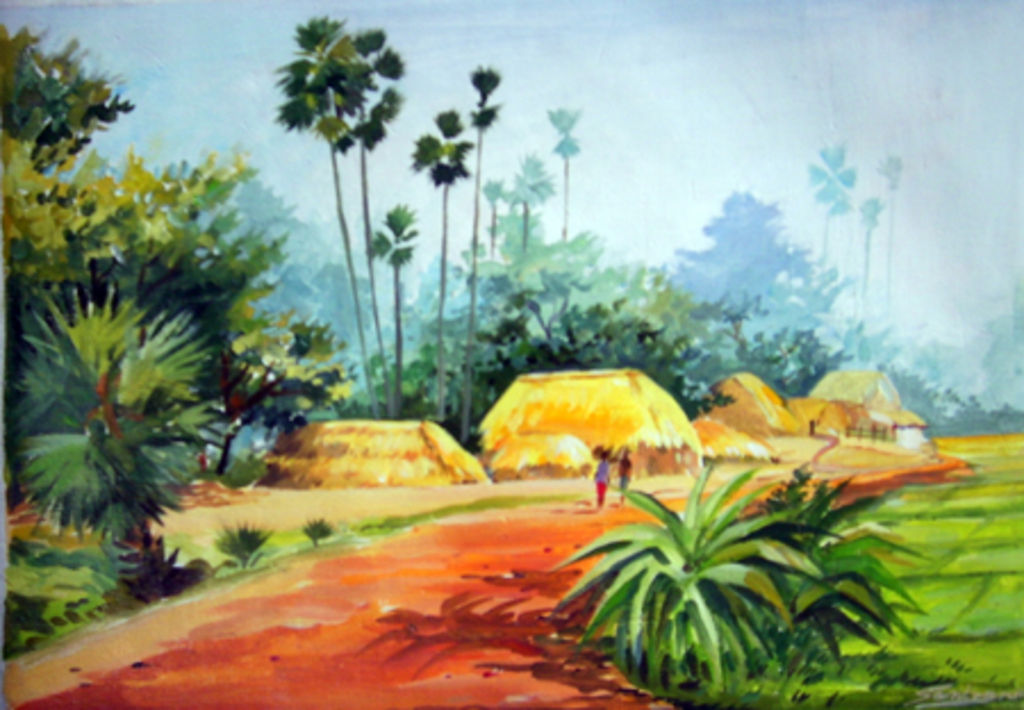 1024x710 Benagl Village Landscape Samiran Sarkar - Bangladesh Painting