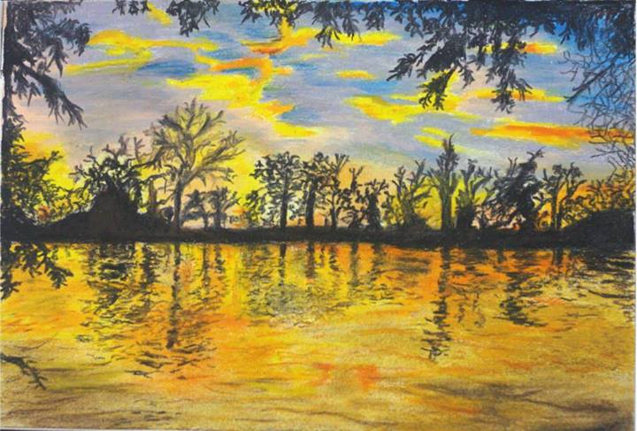 720x487 Nightfall(Oil Pastel) Copy Of An Oil Painting By Alireza - Bangladesh Painting
