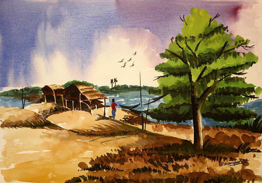 900x628 Village Landscape Of Bangladesh 2 Painting By Shakhenabat Kasana - Bangladesh Painting