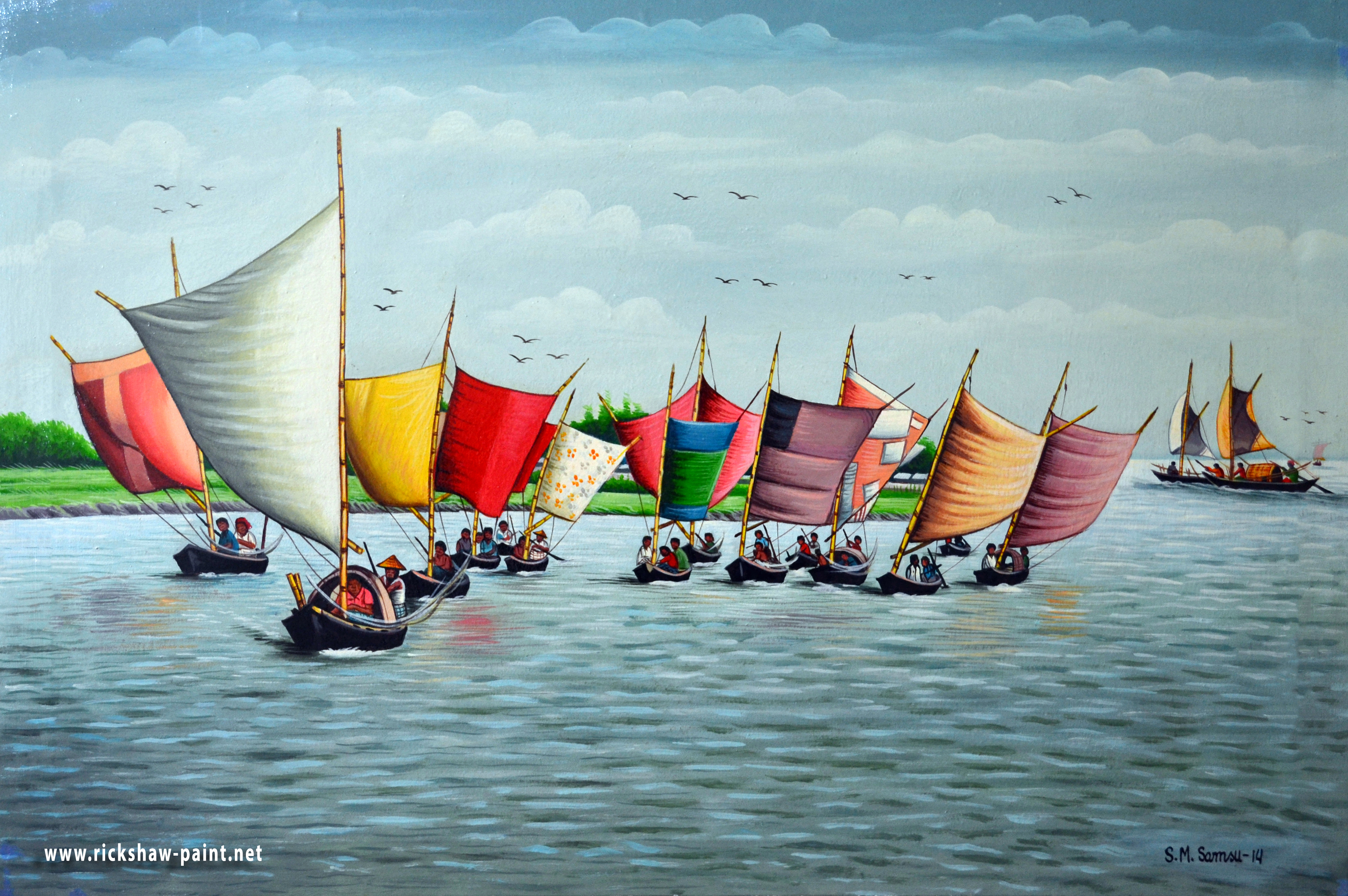 4013x2667 Bangladeshi Boat 1 Rickshaw Art - Bangladesh Painting
