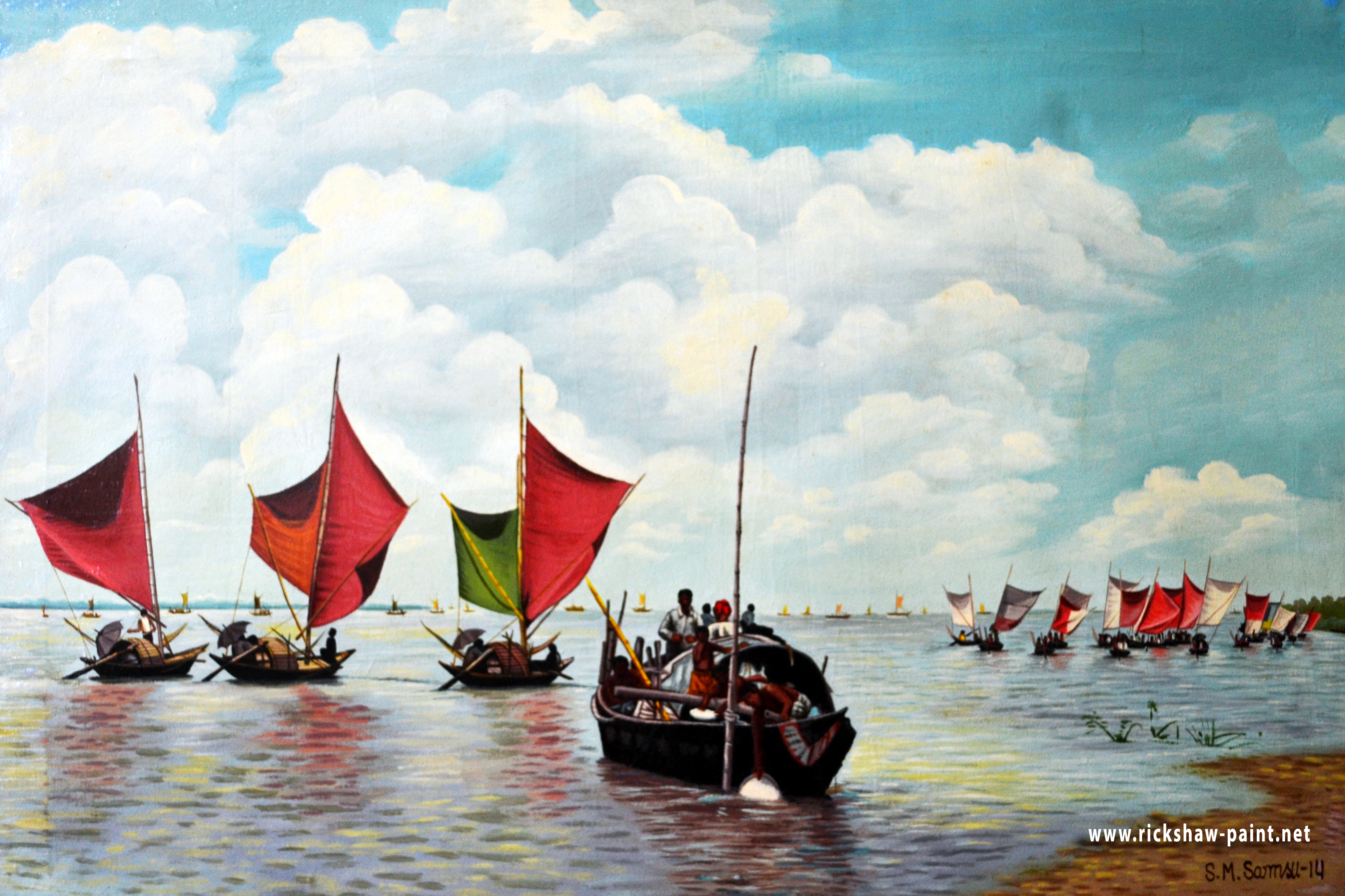 3931x2620 Bangladeshi Boat 2 Rickshaw Art - Bangladesh Painting