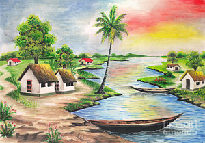 Bangladesh Village Scenery Painting at PaintingValley.com | Explore ...