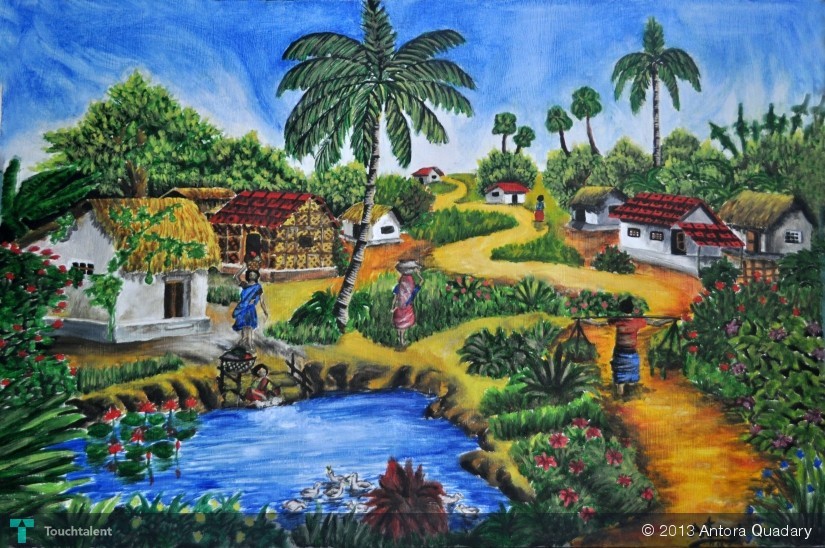 825x548 My Bangladesh Touchtalent - Bangladesh Village Scenery Painting