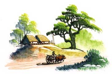 365x240 An Ox Cart On A Village Road - Bangladesh Village Scenery Painting