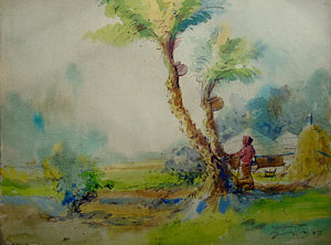 300x222 Winter Village Of Bangladesh Painting By Anisur Rahman - Bangladesh Village Scenery Painting