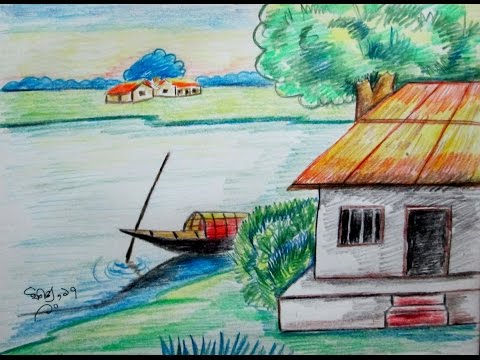 Bangladesh Village Scenery Painting at PaintingValley.com | Explore ...