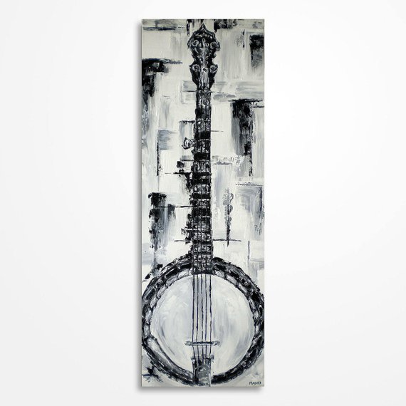 570x570 Banjo Painting Music Art Gift For A Musician Original Black - Banjo Painting