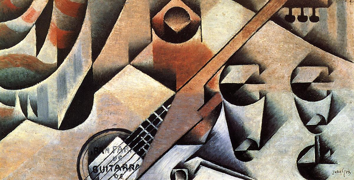 1202x613 Guitar And Glasses (Aka Banjo And Glasses) 1912 Painting Juan - Banjo Painting