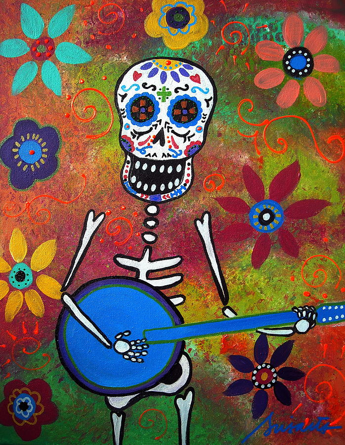698x900 Mexican Playing Banjo Painting By Pristine Cartera Turkus - Banjo Painting