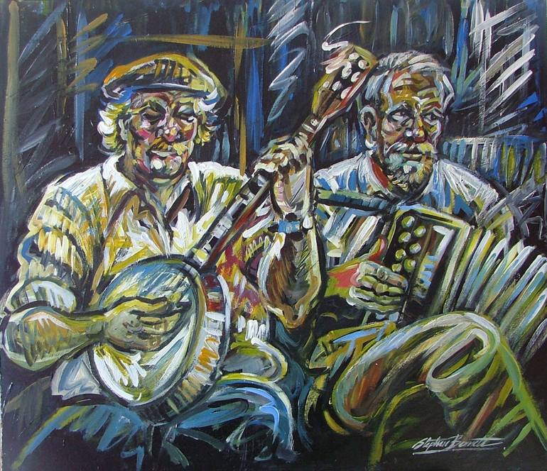 770x664 Saatchi Art Banjo And Accordian Session Painting By Stephen Bennett - Banjo Painting