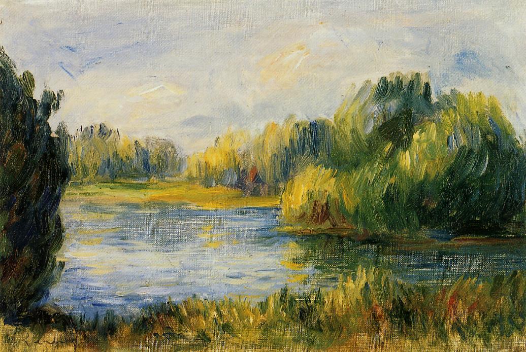 1036x694 The Banks Of The River Painting Pierre Auguste Renoir Oil Paintings - Banks Painting