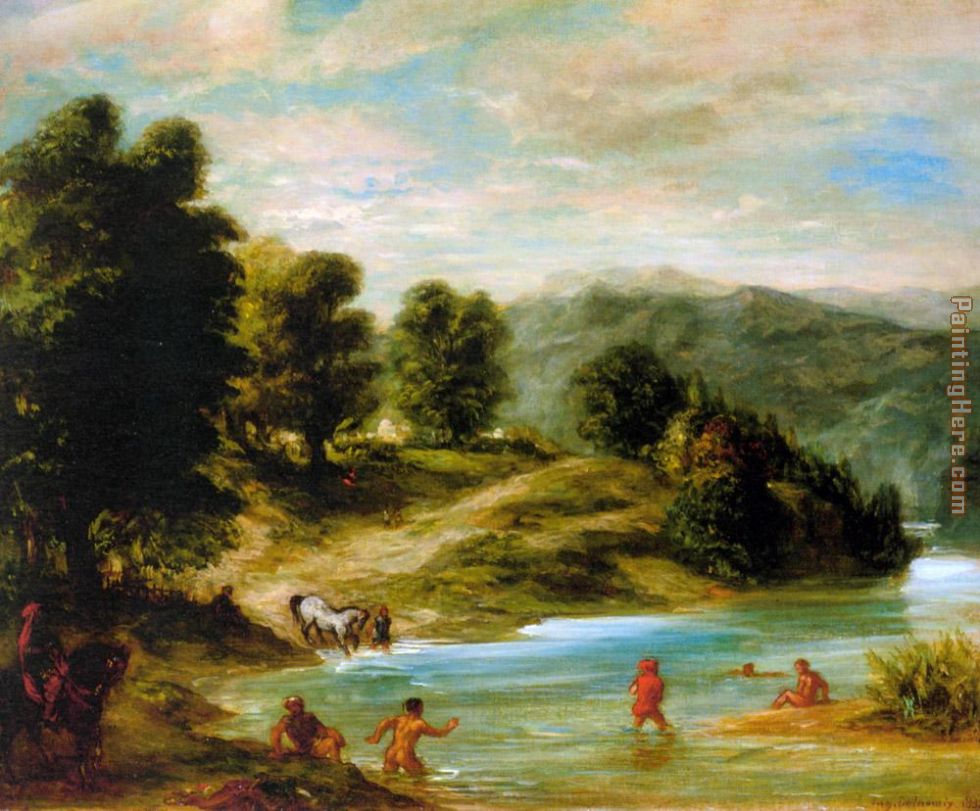 980x811 Eugene Delacroix The Banks Of The River Sebou Painting Anysize 50 - Banks Painting